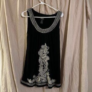 Women's Black and White Embroidered Blouse